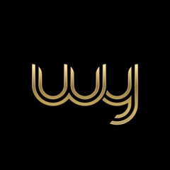 Fototapeta na wymiar Initial lowercase letter wy, linked outline rounded logo, elegant golden color on black background