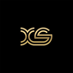 Obraz premium Initial lowercase letter xs, linked outline rounded logo, elegant golden color on black background