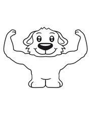 stark muskeln bodybuilder posen fitness trainieren bär klein kind warten gehorsam lustig hund welpe süß niedlich haustier comic cartoon