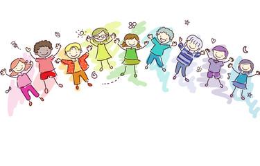 Stickman Kids Rainbow Children Illustration