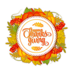 Happy Thanksgiving card. Hand drawn celebration quote 