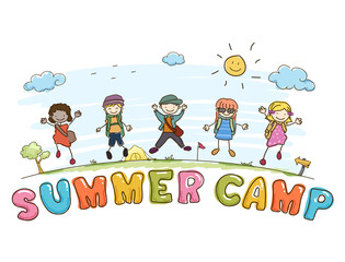 Stickman Kids Summer Camp Lettering Illustration