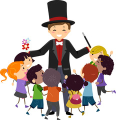 Stickman Kids Surround Magician Illustration