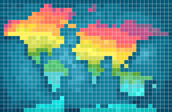 World Map Rainbow Pixel Art Illustration