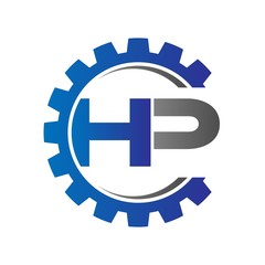 hp initial logo vector with gear blue gray