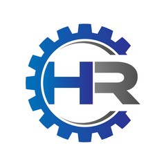 hr initial logo vector with gear blue gray