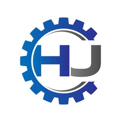 hu initial logo vector with gear blue gray