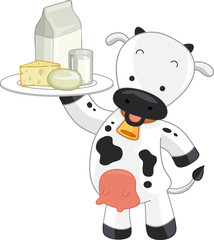 Cow Dairy Products Platter Illustration
