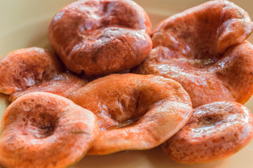The mushrooms on the plate. Washed and wet