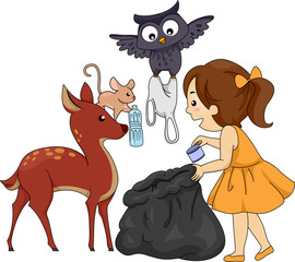 Kid Girl Animals Proper Garbage Disposal