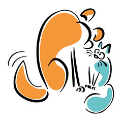 Dog and cat looking at each other