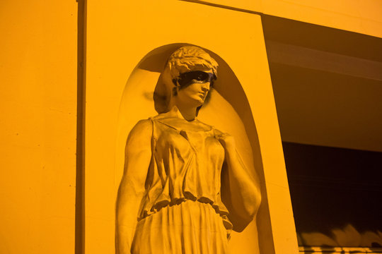 Sculpture of a woman in the niche of one of the houses of St. Petersburg built at the early 20th century. The city was founded by Tsar Peter the Great on 1703 and was the capital of imperial Russia.