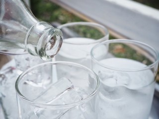 Pouring water into glass