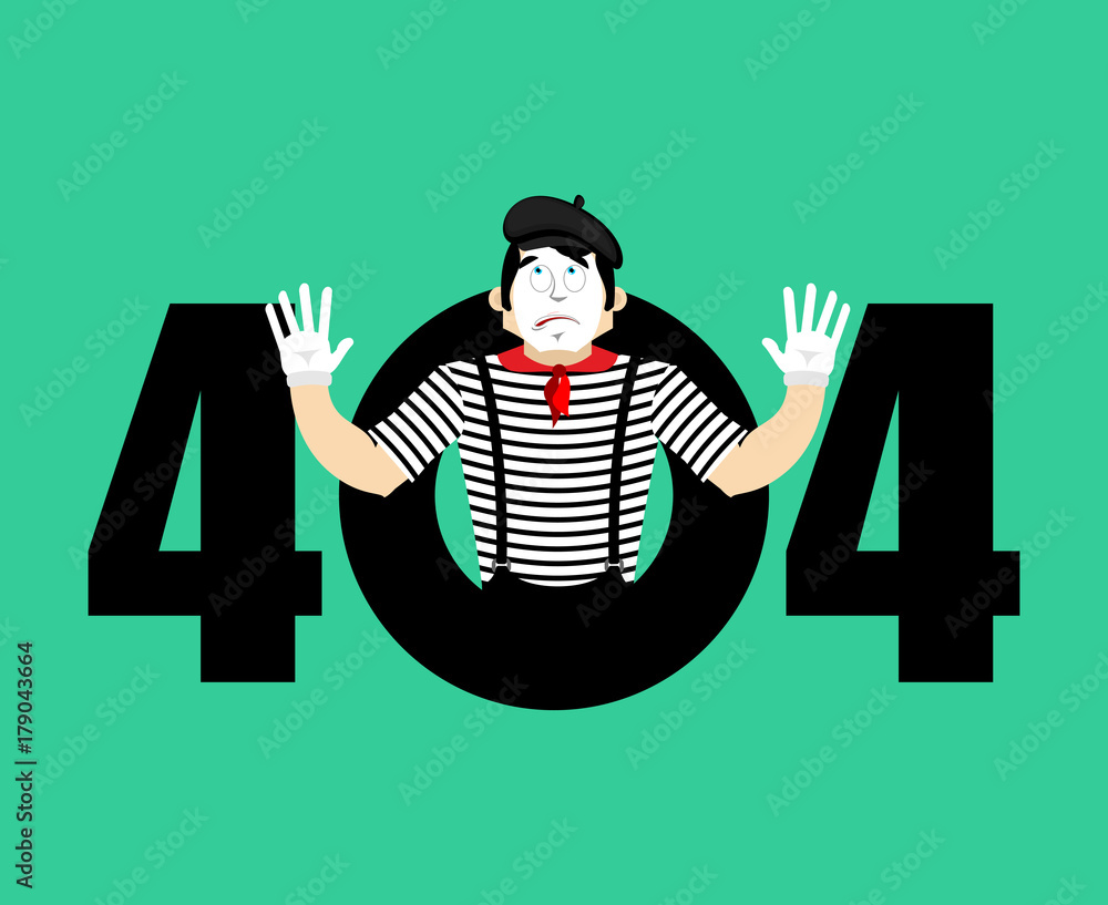 Poster error 404 mime surprise. page not found template for web site. pantomime does not know and is surpri
