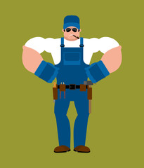 Plumber strong. Fitter Serious Powerful. Service worker Serviceman hard. Vector illustration