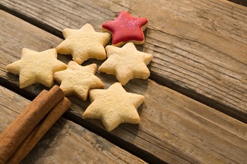 High angle view of Christmas tree made with star shape cookies