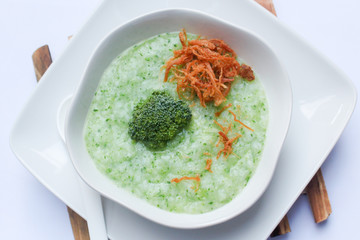 Baby food , Bowl with healthy baby food on table.
