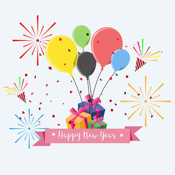 Vector Happy New Year modern greeting card for celebration in flat design style. illustration