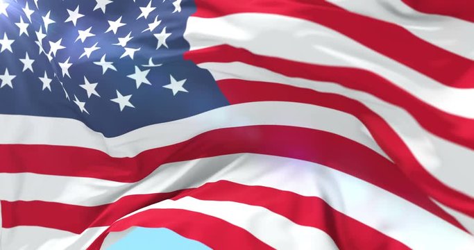 United States of American flag waving with blue sky, loop