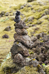 Stone tower in lava field,Iceland.