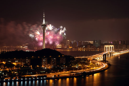 Night view of Sai Van Bridge in Macao  