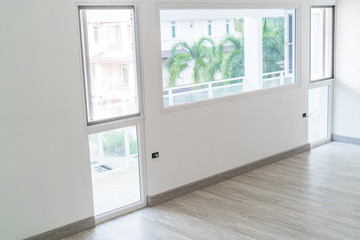 Fototapeta na wymiar Window Upvc in minimal loft design white room