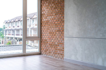 Interior loft design room with brick wall and cement polish