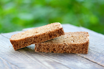 Rye bread on a wooden table