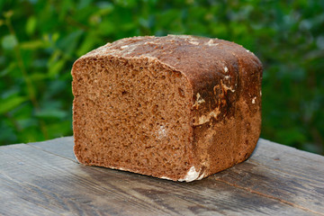 Rye bread on a wooden table