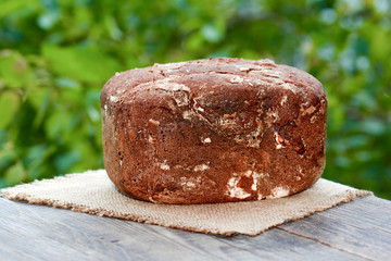 Rye bread on a wooden table