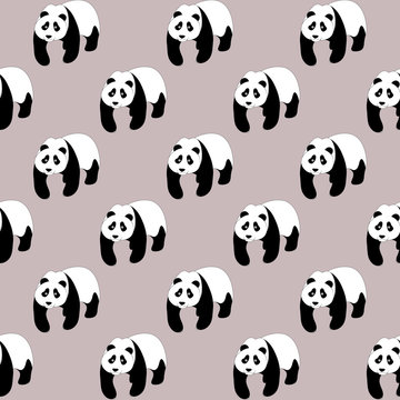 Seamless abstract pattern with hand-drawn cute pandas