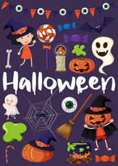 Halloween poster with kids in costumes