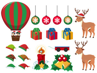 Christmas elements with presents and reindeers