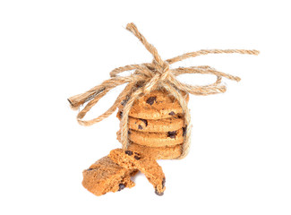 Chocolate cookies on white background