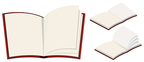 Three blank books on white background