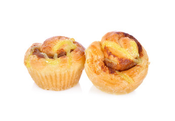 shredded pork and mayonnaise danish pastry on white background