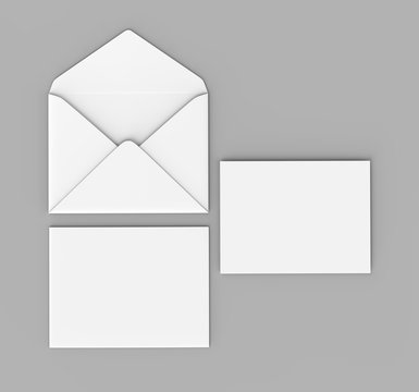 Blank white realistic baronial envelopes mock up. 3d rendering illustration.
