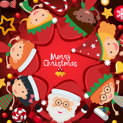 Obraz na płótnie Canvas Christmas card with santa and happy children