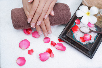 Woman at spa with well manicured nails