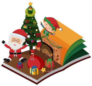 Book with santa and elf for christmas