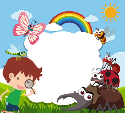 Border template with boy and many insects