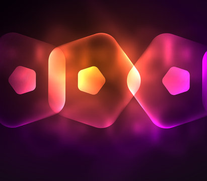 Glowing glass transparent pentagans, geometric abstract digital background