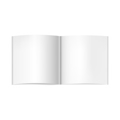 Vector realistic square opened book, journal or magazine mockup. Blank open pages of sketchbook or notebook template for catalog, brochure design