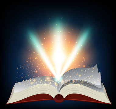 Red book with burst of light