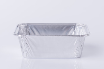 Aluminum foil tray on white