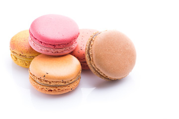 Colorful macaroons. Sweet macarons on white background.