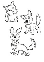 Set of cartoon sketch dogs. Vector dog.