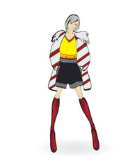 Autumn-winter 2018. Lovely girl in warm clothes, on white background. Vector illustration.