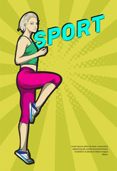 A young athlete performs exercises. Pop art retro vector illustration. Sport and a healthy lifestyle.