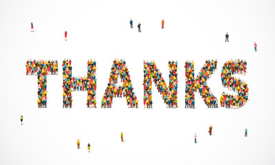 Group of people standing in a word Thanks